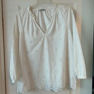 Madewell White Eyelet V Neck 3/4 Sleeve Top Blouse Cotton Small Angelic Fairy